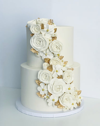 Buttercream Wedding Cake With Rose Gold Fondant Pearls