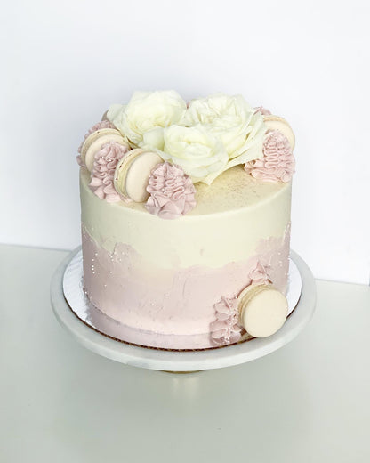 Macs and Fresh Florals Cake