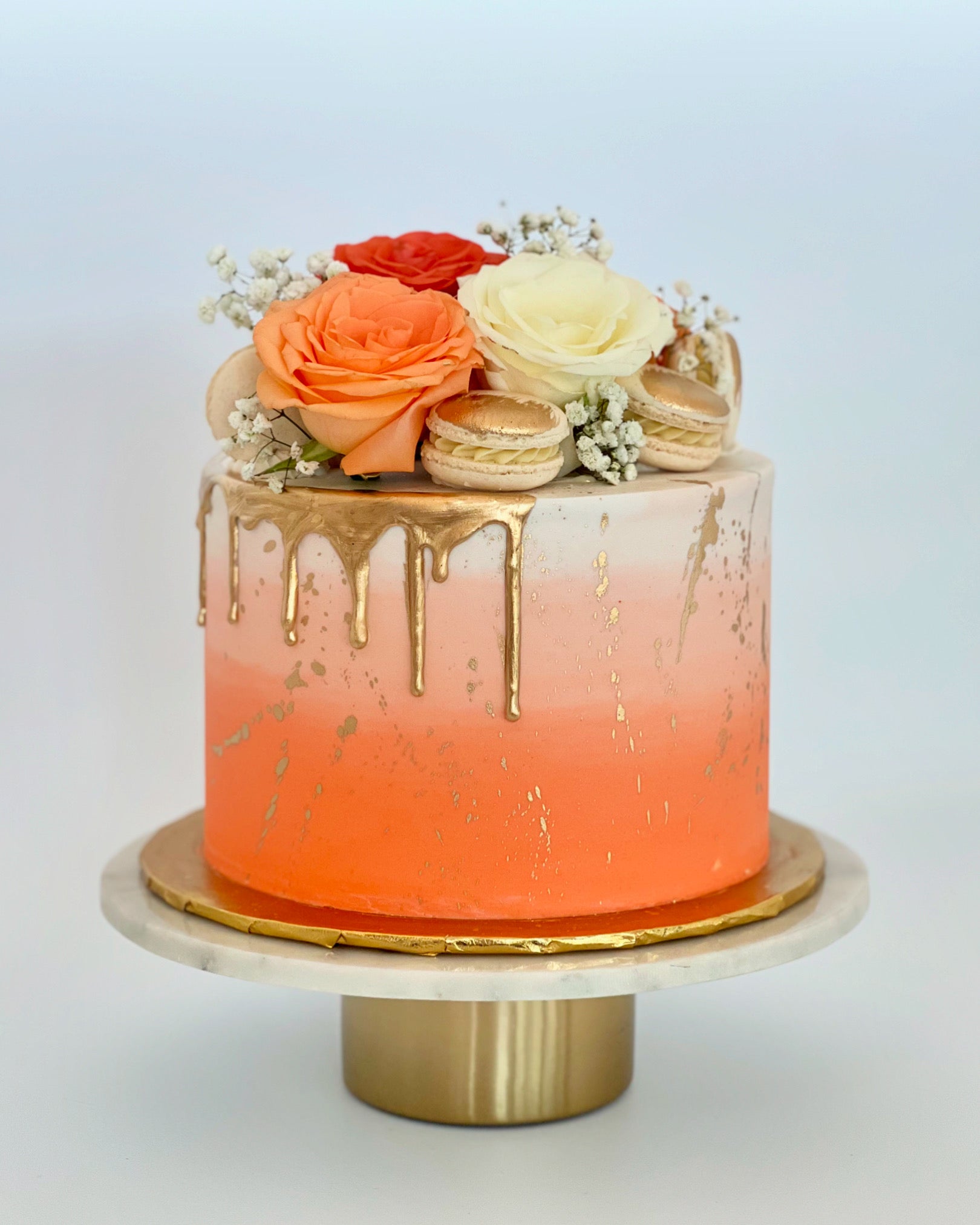 Ombre With Gold Drip and Fresh Florals Cake | Lulu's Sweets Boutique