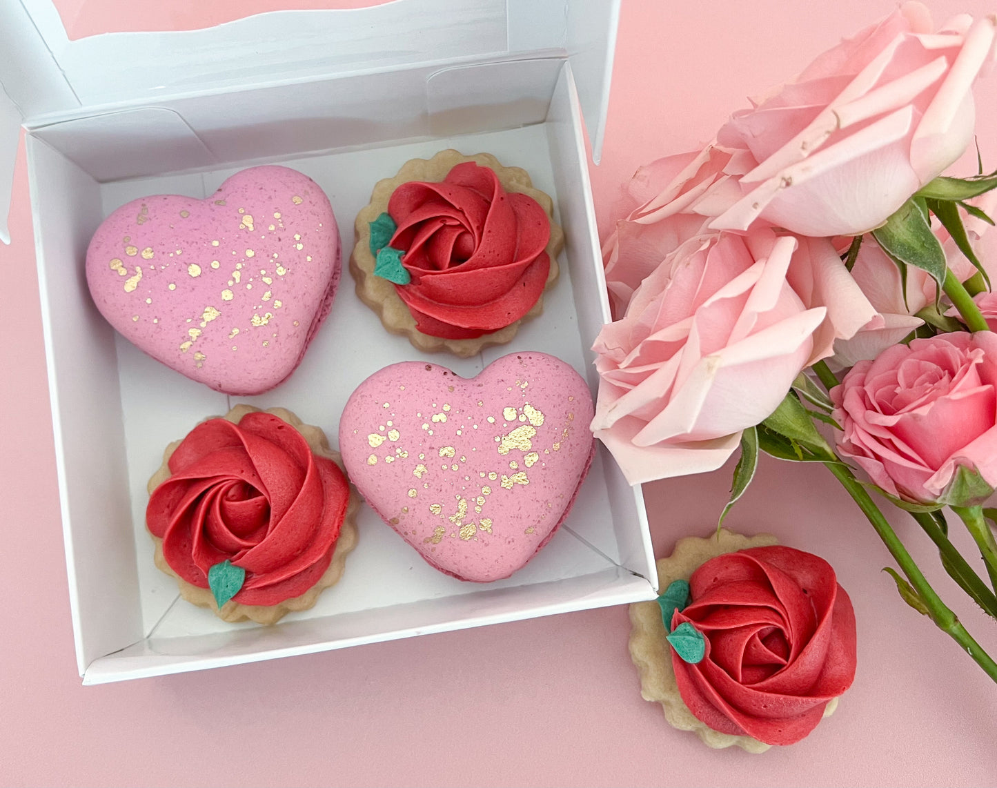 Heart Shaped Macaron and Mini Cookie Box