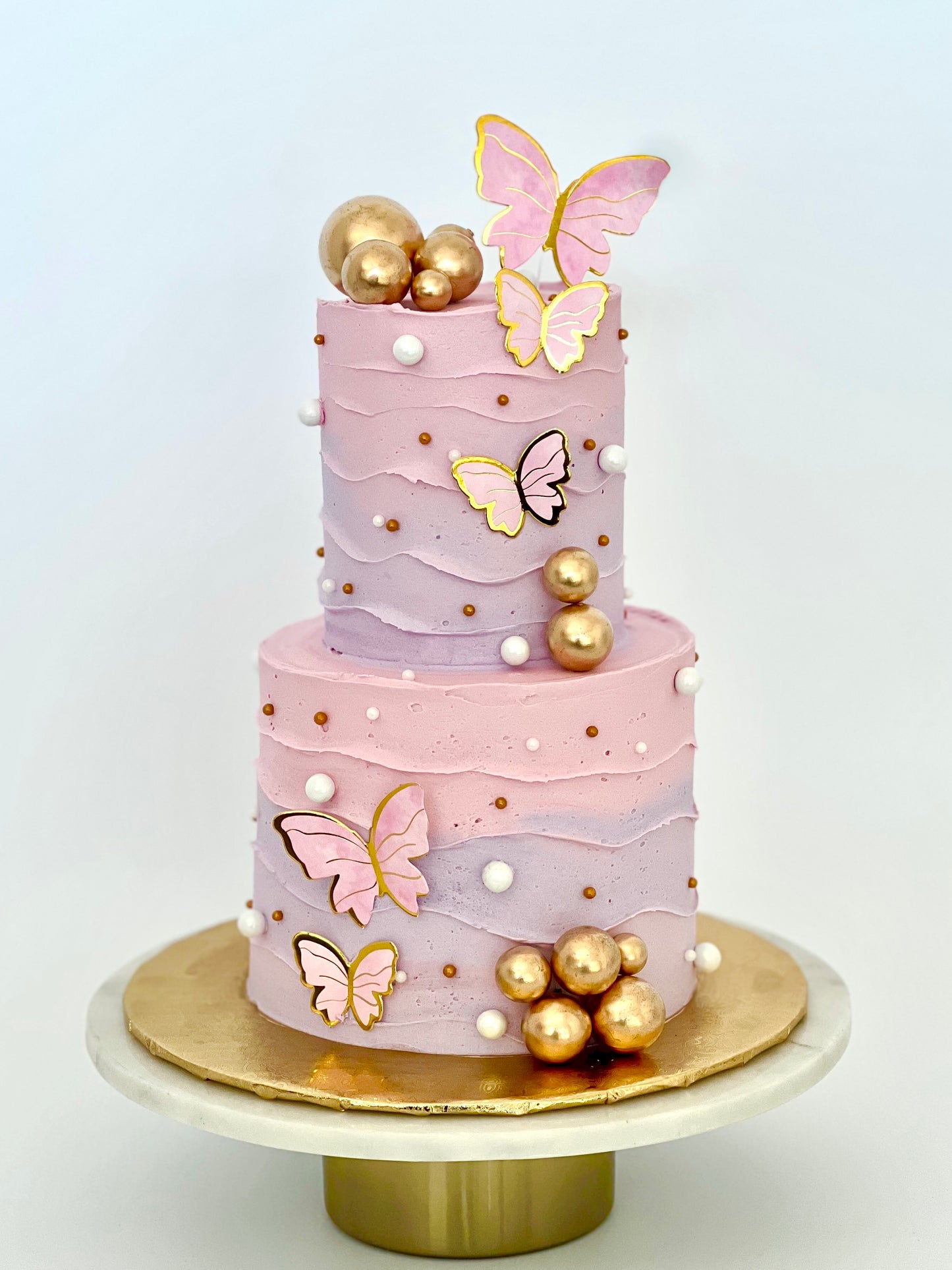 Butterflies and Gold Accents Cake
